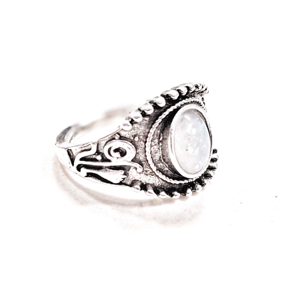 Silver Minimalist Simulated Opal Ring - Picture 4 of 4